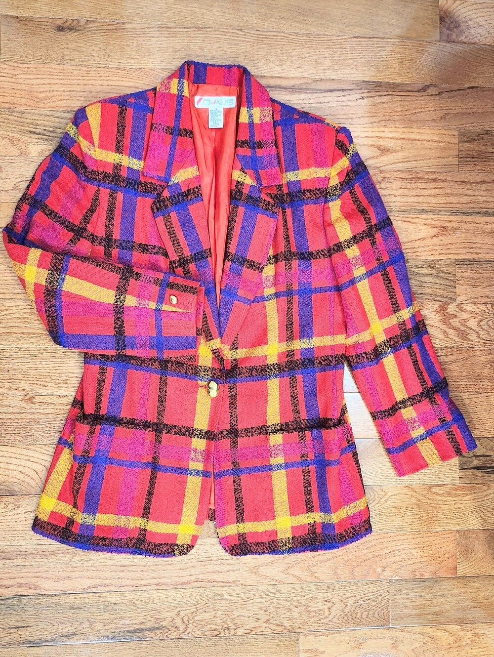 Vintage Chaus Colorful Plaid Blazer with Bold Red & Yellow Checks